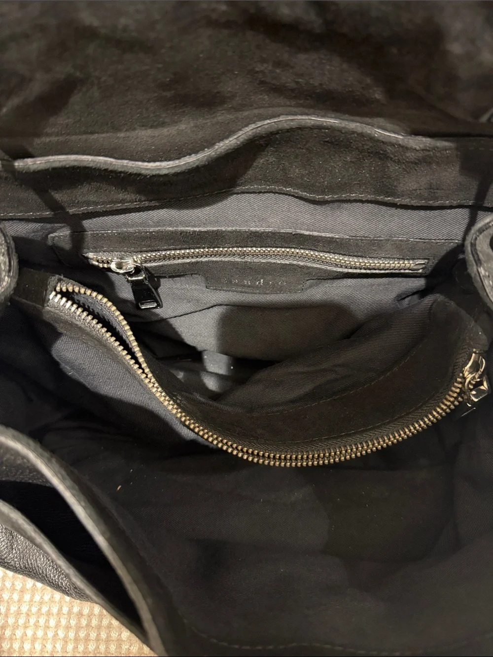 Sandro Black Leather Tote with Silver Zipper Details